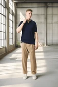Örme Desenli Viskon Polo Yaka Triko Erkek T-Shirt - Lacivert - 8