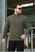 Oversize Selanik Örme Fermuarlı Erkek Hırka- Haki - 5