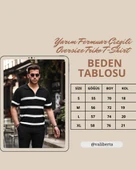 Yarım Fermuar Çizgili Oversize Triko T-Shirt - Lacivert - 4