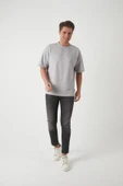 Panel Detaylı Basic Oversize Erkek T-Shirt - Gri thumbnail 3