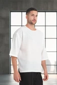 Bisiklet Yaka Fakir Kol Oversize Kısa Kol T-shirt - Beyaz - 6