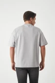 Panel Detaylı Basic Oversize Erkek T-Shirt - Gri thumbnail 4