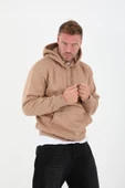 Bej Erkek Oversize Kapüşonlu Kanguru Cepli Sweatshirt - Hoodie - 1