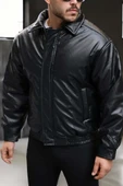 Oversize Premium Deri Ceket/Mont - Siyah thumbnail 5