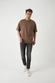 Panel Detaylı Basic Oversize Erkek T-Shirt - Kahve - 4