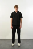 Premium Gölge Dokulu Polo Yaka Erkek T-Shirt - Siyah - 3