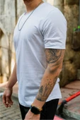 Beyaz Erkek Oval Kesim T-shirt - 2