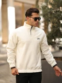 Premium Yarım Ferrmuar Polar Sweatshirt - Ekru - 1