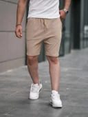 Gofret Desen Şort - Bej thumbnail 1