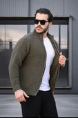 Oversize Selanik Örme Fermuarlı Erkek Hırka- Haki - 1
