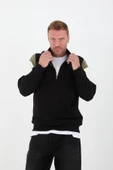 Oversize Erkek Kolları Garnili Selanik Örme Erkek Sweatshirt - Siyah - 3