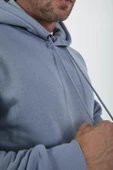 Açıkmavi Erkek Oversize Kapüşonlu Kanguru Cepli Sweatshirt - Hoodie - 2