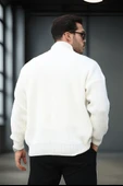Oversize Selanik Örme Fermuarlı Erkek Hırka- Ekru - 5