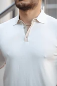 Premium Şerit Detaylı Viskon Polo Yaka Triko Erkek T-Shirt - Ekru thumbnail 2