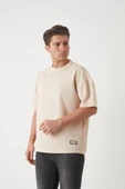 Panel Detaylı Basic Oversize Erkek T-Shirt - Bej - 5