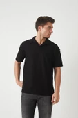 Havlu Kumaş Polo Yaka Erkek T-Shirt - Siyah - 2