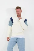Oversize Erkek Kolları Garnili Selanik Örme Erkek Sweatshirt - Ekru - 1