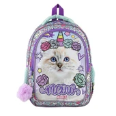 Muggle 2 Bölmeli Pretty Cat Meow Okul Sırt Çantası Mor (MU-9022) - 1
