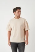 Panel Detaylı Basic Oversize Erkek T-Shirt - Bej - 1
