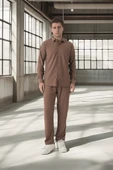 Jakar Yıkama Efektli Lastikli Erkek Pantolon - Kahve - 3