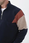 Oversize Erkek Kolları Garnili Selanik Örme Erkek Sweatshirt - Lacivert - 2