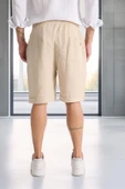 Hafif ve Rahat Duble Paça Müslin Erkek Şort - Açık Bej thumbnail 7