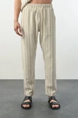 Bohem Çizgili Örme Kumaş Erkek Pantolon - Ekru - 1