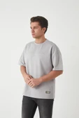Panel Detaylı Basic Oversize Erkek T-Shirt - Gri thumbnail 5