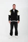 Oversize Erkek Kolları Garnili Selanik Örme Erkek Sweatshirt - Siyah - 5