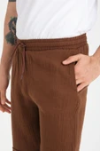 Hafif ve Rahat Duble Paça Müslin Erkek Şort - Kahve - 2