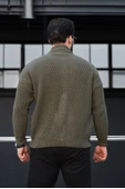 Oversize Selanik Örme Fermuarlı Erkek Hırka- Haki - 6