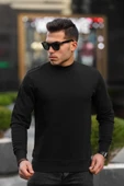 Bisiklet Yaka Basic Sweatshirt - Siyah - 1
