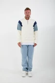 Oversize Erkek Kolları Garnili Selanik Örme Erkek Sweatshirt - Ekru - 4