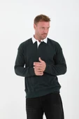 Polo Yaka Selanik Örme Kumaş Erkek Sweatshirt - NeftiYeşili - 1