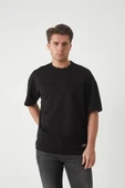 Panel Detaylı Basic Oversize Erkek T-Shirt - Siyah thumbnail 5