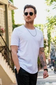 Beyaz Erkek Oval Kesim T-shirt - 1