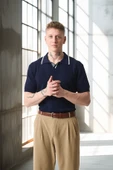 Yakası Şeritli Viskon Polo Yaka Triko Erkek T-Shirt - Lacivert - 1