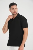 Premium V Yaka Oversize Fitilli T-Shirt - Siyah - 5