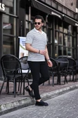 Polo V Yaka Örme Tişört - Gri - 1