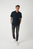 Havlu Kumaş Polo Yaka Erkek T-Shirt - Lacivert - 1