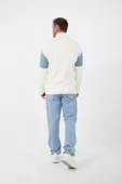 Oversize Erkek Kolları Garnili Selanik Örme Erkek Sweatshirt - Ekru - 5