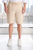 Hafif ve Rahat Duble Paça Müslin Erkek Şort - Açık Bej thumbnail 6