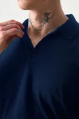 Polo Yaka Basic Düğmeli Triko Erkek T-Shirt - Lacivert - 2