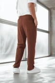 Hafif ve Nefes Alabilir Pamuklu Rahat Kalıp Baggy Erkek Pantolon - Kahve - 5