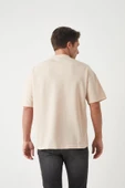 Panel Detaylı Basic Oversize Erkek T-Shirt - Bej - 4