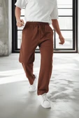 Hafif ve Nefes Alabilir Pamuklu Rahat Kalıp Baggy Erkek Pantolon - Kahve - 4