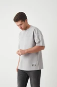 Panel Detaylı Basic Oversize Erkek T-Shirt - Gri thumbnail 6