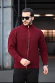 Oversize Selanik Örme Fermuarlı Erkek Hırka- Bordo - 5