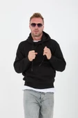 Siyah Erkek Oversize Kapüşonlu Kanguru Cepli Sweatshirt - Hoodie - 3