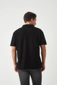 Havlu Kumaş Polo Yaka Erkek T-Shirt - Siyah - 5